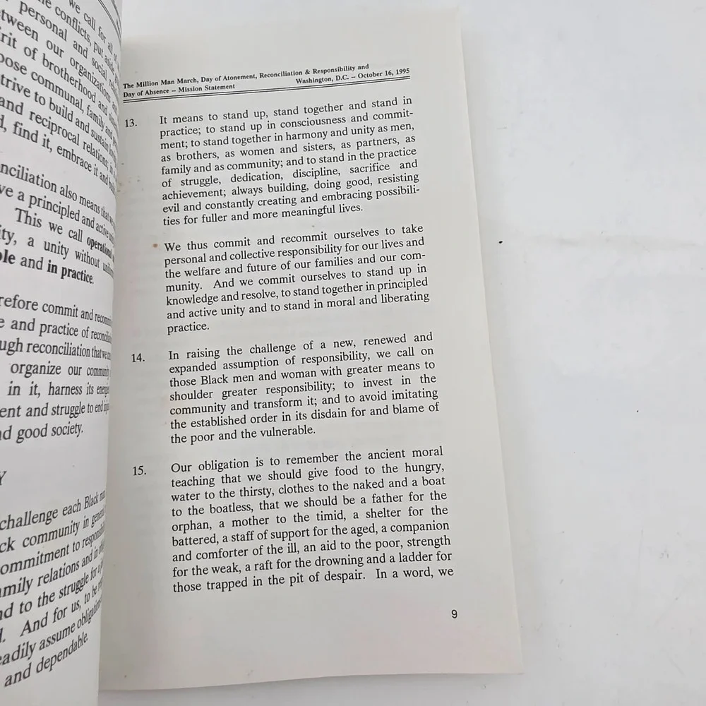 The Million Man March Day of Absence 1995 Mission Statement Publication